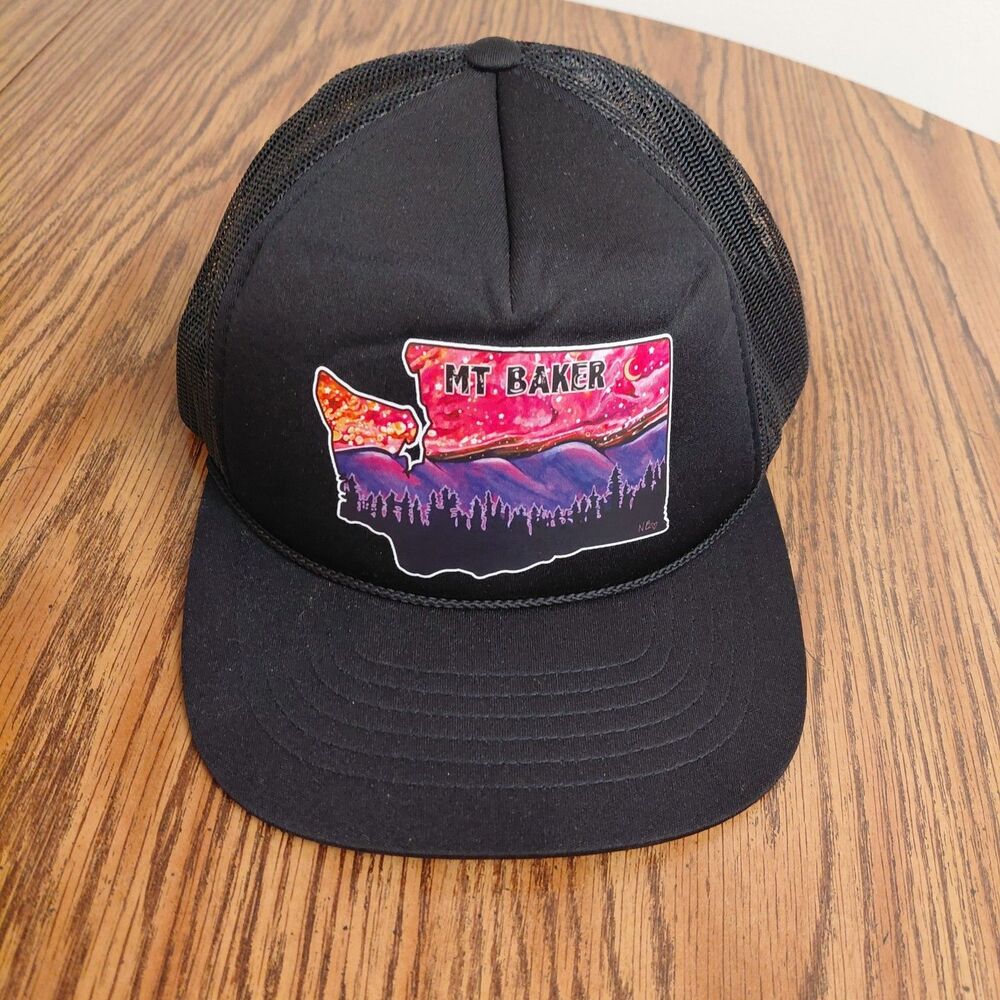 Mt. Baker Hat Black Trucker Rope Mesh Adjustable OS
